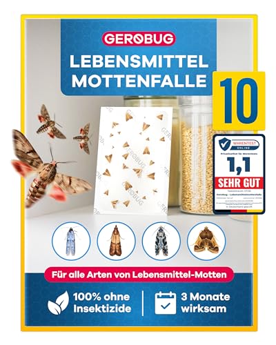 GEROBUG Lebensmittelmotten-Falle - 10 x geruchlose Pheromonfalle zum Fangen von Motten in allen Räumen - insektizidfreie Lebensmittel-Mottenfalle mit über 12 Wochen Langzeitwirkung