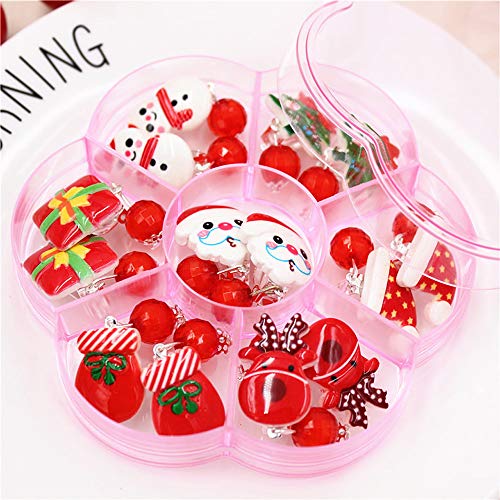 7 Pairs Girl Christmas Clip-On Earrings Hypoallergenic Christmas Earrings Santa Jewelry Earrings Set For Teens Women Including Red Santa Claus Present Box White Snowman #TOP2