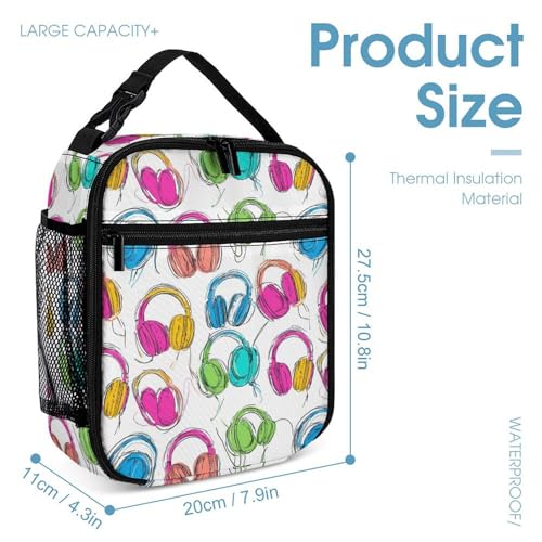 Colorful Headphone Pattern Cute Backpacks Set Lightweight Lunch Bag Aesthetic Pencil Cases for Travel Work4
