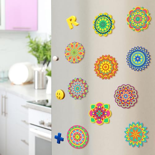 Kit 104 Pzs Imán Mandala Madera DIY para Decorar Refrigerador miniatura 4