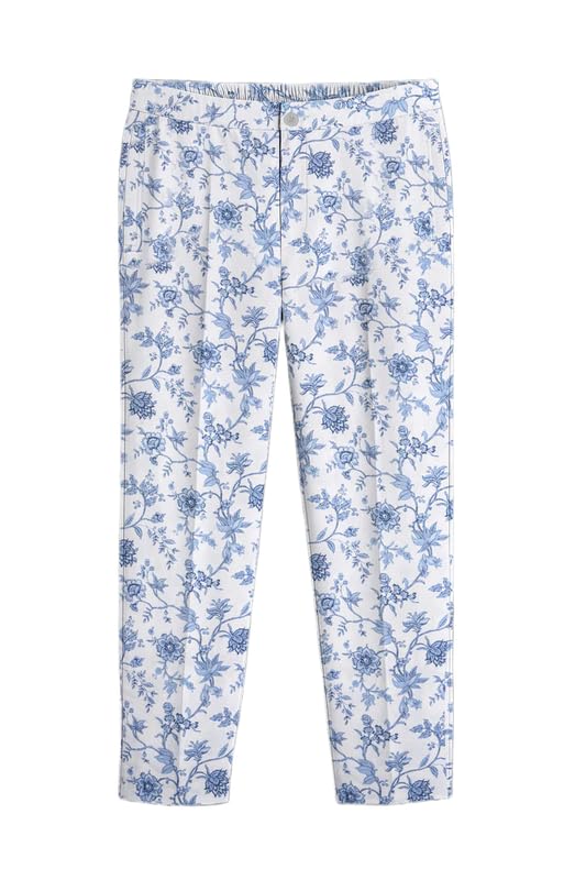 Men's Florique-Bright White and Pastel Blue Floral Printed Subtle Sheen Super Soft Premium Cotton Lounge Pant-image-36