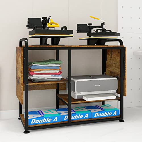 PUNCIA Large 3 Tier DIY Heat Transfer Press Machine Stands Heavy Duty Workbench with Folding Working Table for Sublimation Transfer Machine Metal Shelf Storage Organization