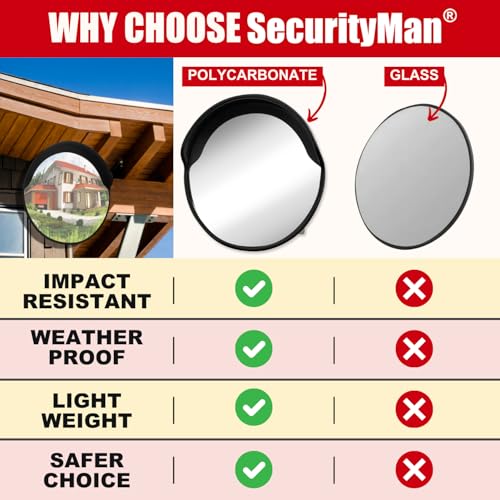 SecurityMan Large 24 Inch Convex Mirror for Blind Spots - 40 Ft Range Wide Views for Driveways, Intersections, Warehouses, Roads, and Large Facilities - Shatterproof Indoor & Outdoor Security Mirror