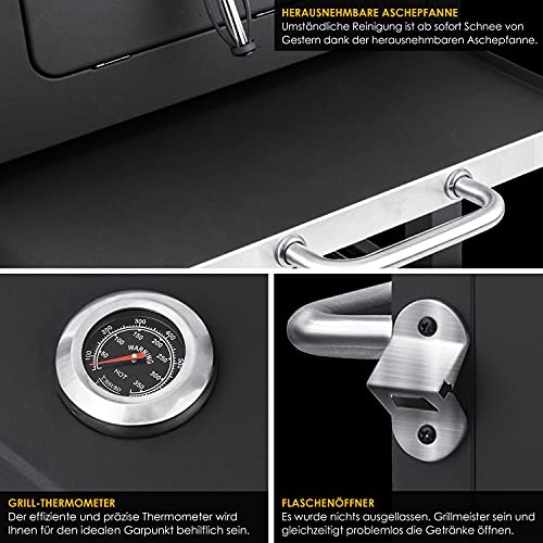 KESSER® Grillwagen, XXL, houtskoolgrill met deksel, wielen, roestvrijstalen handgreep, grillrooster en thermometer… - Image 7