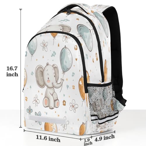 Hand Painted Elephant Balloon Flower Backpack with Chest Strap Reflective Lightweight Travel Hiking Backpack for Men Women Waterproof Daypack Back Pack for Commute Camping3