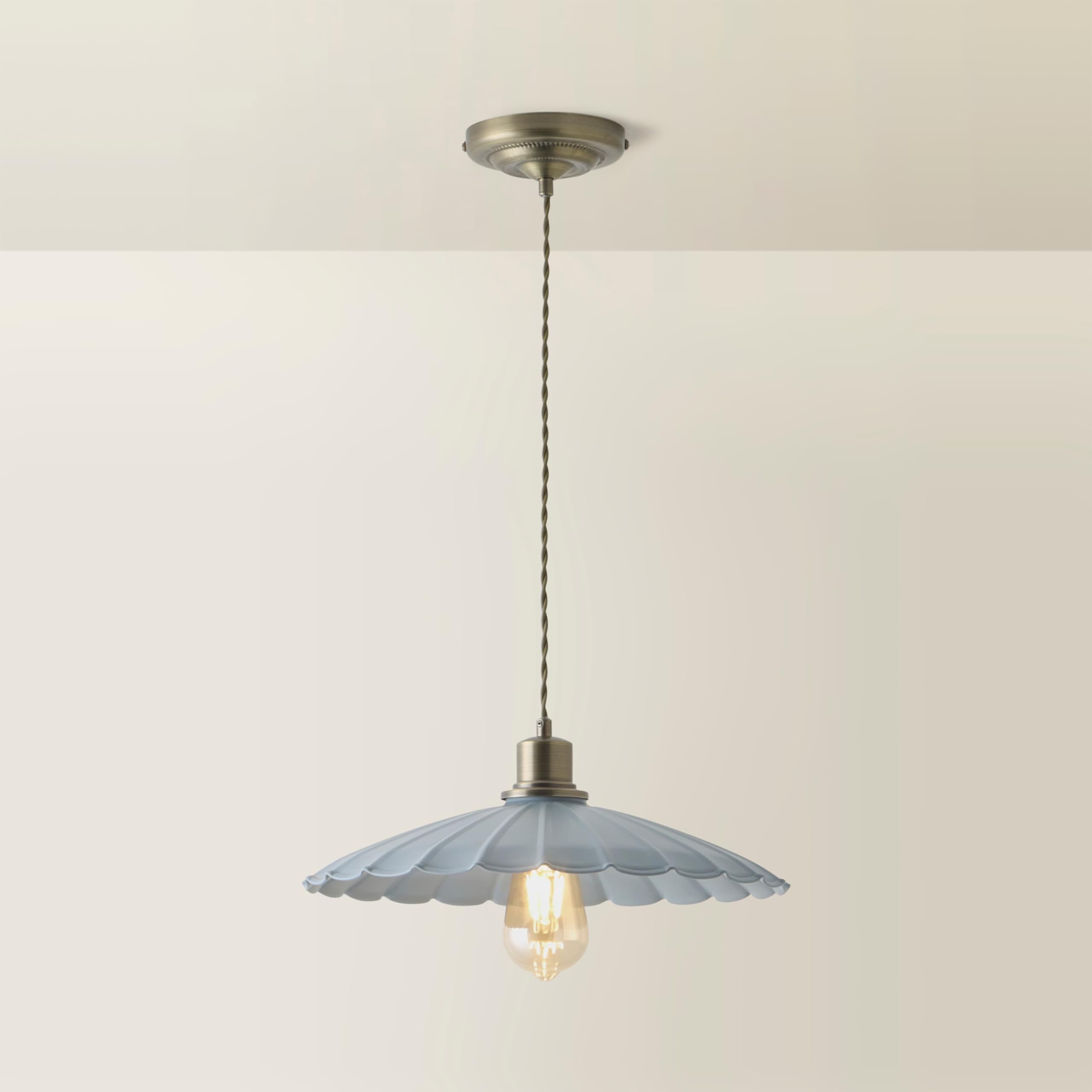 ValueLights Holborn Blue Scallop Metal Pendant Light - Brushed Gold - Blue - 12"