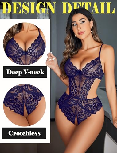 Image of Avidlove Women Lingerie Lace Bodysuit Teddy Lingeries V Neck Cut Out One Piece Mini Babydoll
