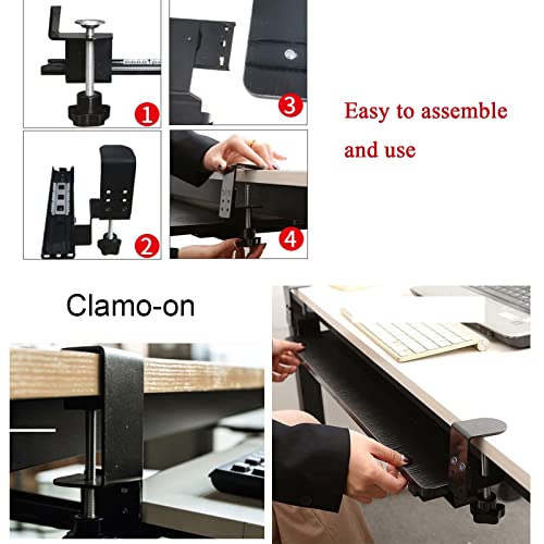 Bandeja de teclado de madera, estante deslizante para teclado debajo del escritorio con cajones, abrazadera de escritorio para dormitorio y configuración de PC de juegos, nizer de teclado que ahorra