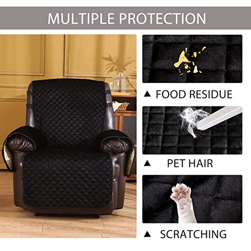 Image of Recliner Covers Non Slip Waterproof Large Recliner Chair Covers for Leather Chairs Recliner Sofa Cover for Living Room Recliner Furniture Protectors for Dog Pets (Black, 28 inch)