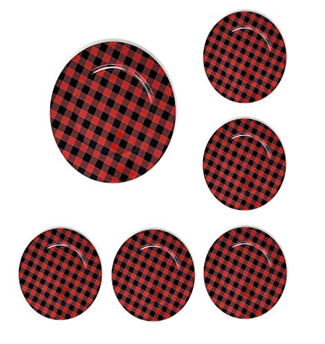 The Nifty Nook Round 13 Inch Plastic Charger Plates Farmhouse Decor Plaid - Set of 6 (Red & Black Plaid)