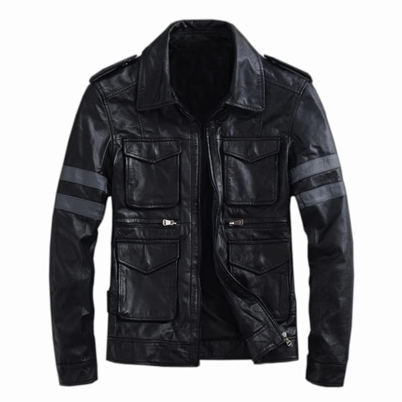 Men's Black Resident RE6 Evil Leon S Kennedy Leather Jacket | Men's Motorcycle Leather Jacket Genuine2