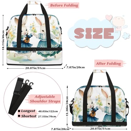 Large Weekender Overnight Bags Animal Cute Rabbit Watercolor Travel Duffel Bag for Women Men Gym Bag With Shoe Compartment Foldie Travel Tote Bag Carry On Personal Item Bag for Travel Gym Sports2