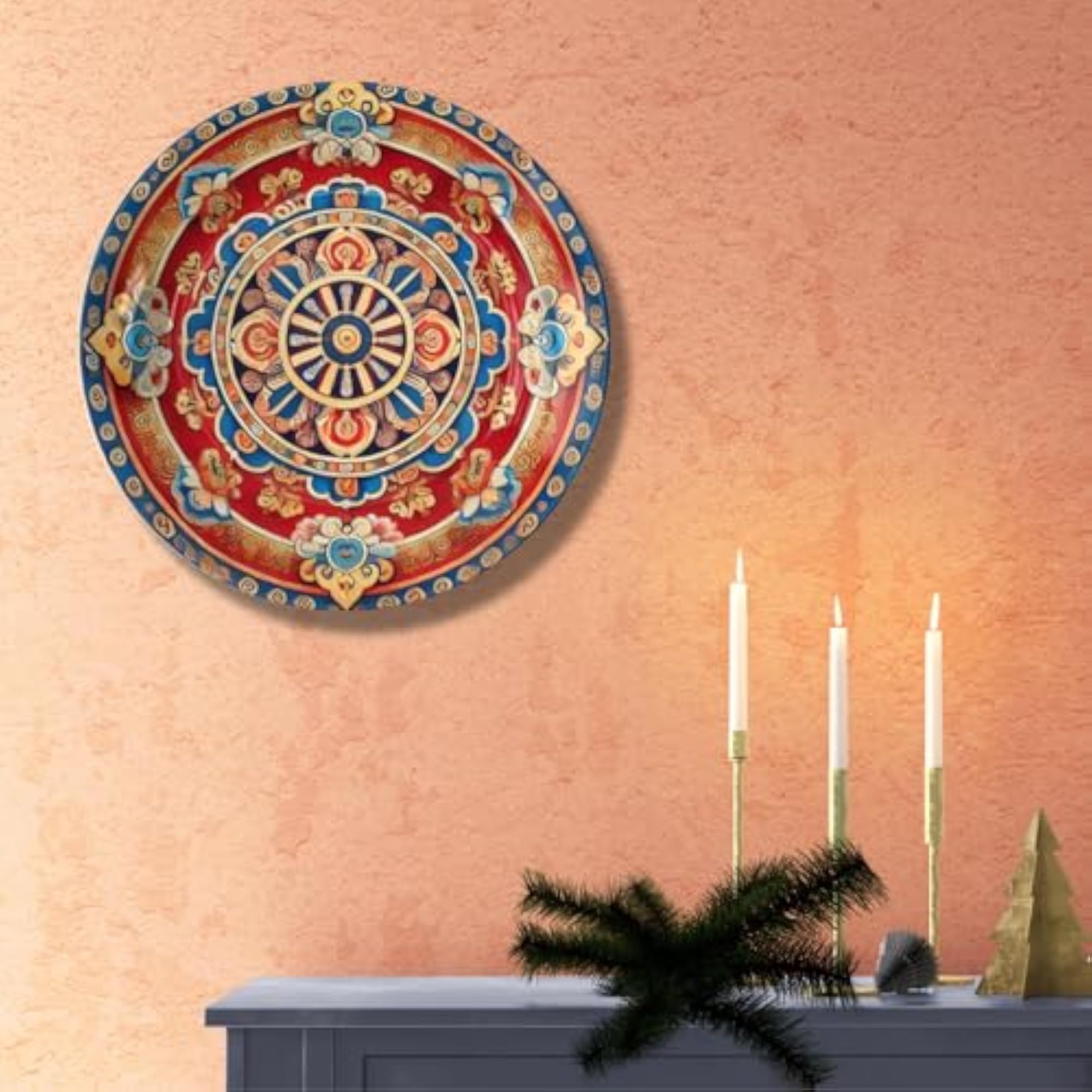 Tibetan Dharma Wheel Mandala Decorative Wall Plate