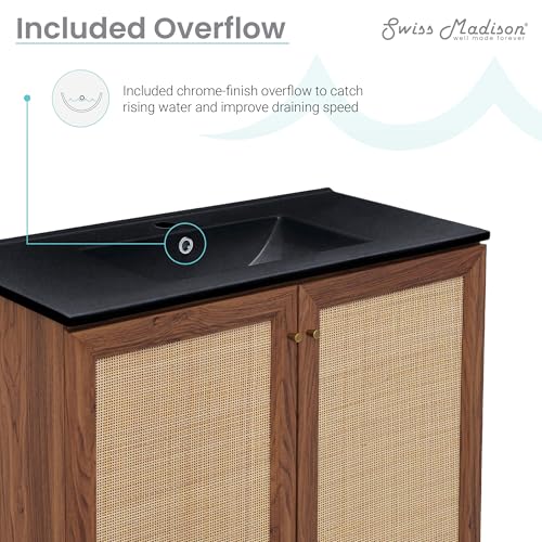 Image of Swiss Madison Classe 36 in. Brown Oak Bathroom Vanity with Black Ceramic Sink Top