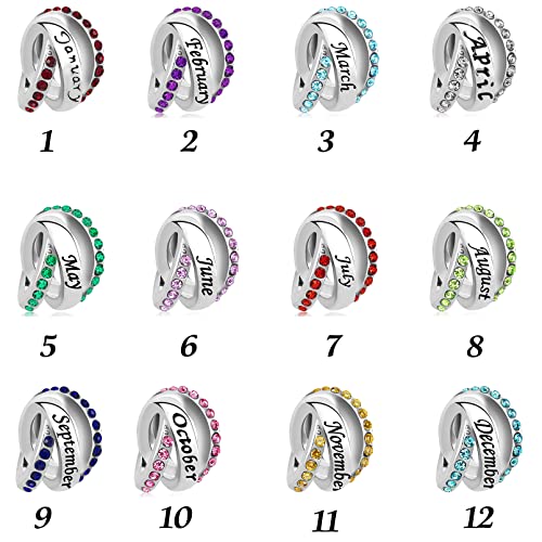 NARTGO January-December 12 Months Colors Birthstone Happy Birthday Charm Compatible with Pandora Charms Bracelets3