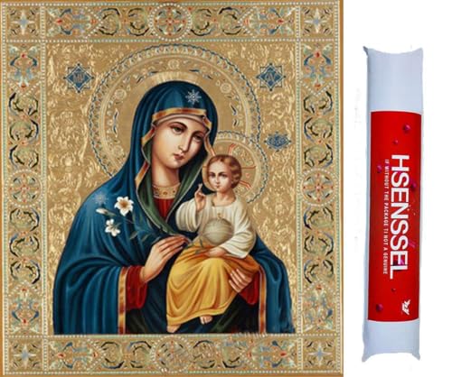 Hsenssel 5d Diamond Painting with Round Full Drill Diamond Painting Kits Virgin Mary Holds Jesus Embroidery Cross Stitch DIY Wall Painting Decor 30x40cm(Holy Virgin Mary and Baby)
