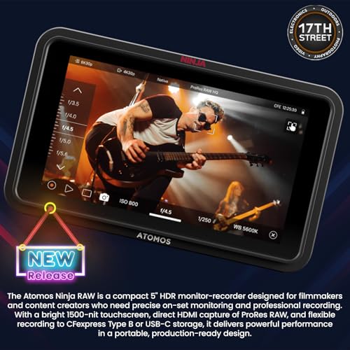 Image of Atomos Ninja RAW Monitor /Recorder with Camera Control for HDMI & Mirrorless Cameras - 5 inch HDR Resolution with Universal Power Kit and Aluminum Alloy 1 /4 inch Camera Hot Shoe Mount (2 Pack), Bundle Kit