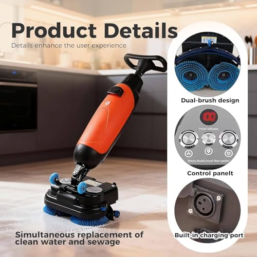Estropajo portátil para suelos comercial, mini estropajo de grado profesional, rotación de 360°, ancho de limpieza de 17 pulgadas para el hogar, oficina, baño y pequeños espacios comerciales