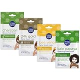 Miss Spa Premium Pamper Facial Sheet Masks for Women, Bamboo Charcoal, Kale Papaya, Bee Venom, 24K Gold, Anti-Aging, Anti-Wrinkle, 4-Pack