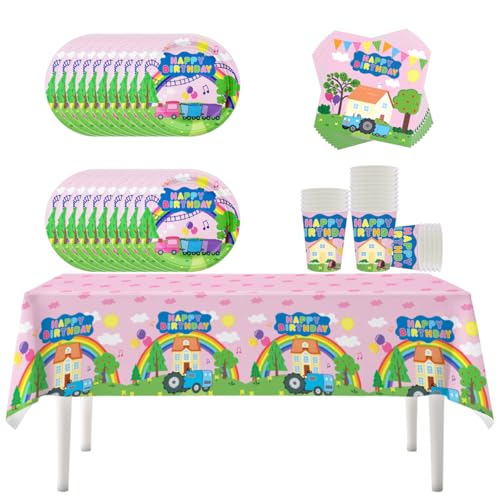 61 Piezas Vajilla de Fiesta Pig Rosa, Peppa Cerdito decoraciones para Fiestas, Set de fiestas de cumpleaños infantiles, Platos de papel, vasos, servilletas, manteles para 20 personas
