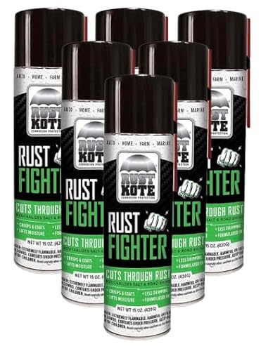 6 Pack - RustKote - Rust Fighter Aerosol, 15oz, Corrosion Protection, Salt Neutralizer, Lifts Moisture, Creeps & Coats While Protecting Metal. Rust Inhibitor Spray for use on Cars, Equipment, Etc