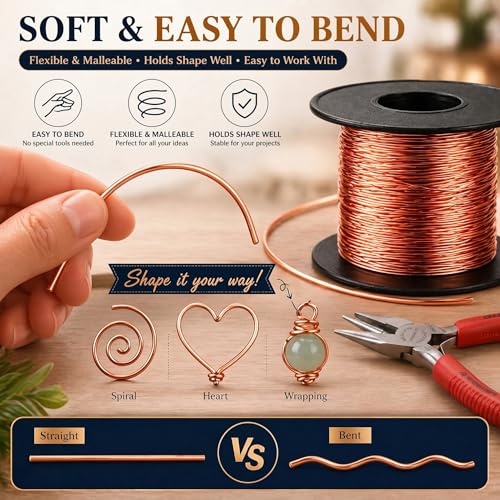 Image of Therwen 100ft 24 Gauge Copper Wire for Gardening, Electroculture, Bonsai, Jewelry Making Beading DIY Craft Pure Bare Copper Wire Spool