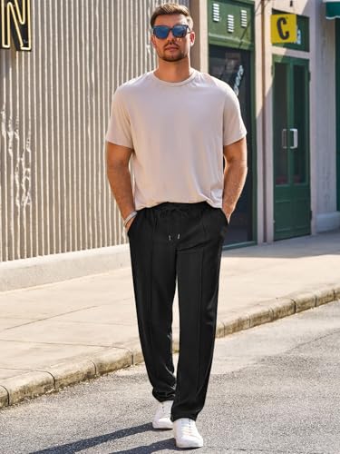 Runcati Mens Casual Sweat Pants Pleated Drawstring Elastic Waist Waffle Straight Leg Joggers Sweatpants with Pockets4