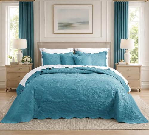 Image of HZ & HY Oversized King Bedspreads 128x120, Stitched Paisley, Blue