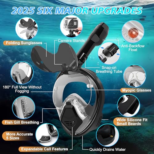 Máscara de snorkel facial completa Devilfish para adultos, sistema Dry Top, set de snorkel con gafas plegables, vista panorámica de 180 grados, máscara de buceo anti-fugas y anti-vaho miniatura 2