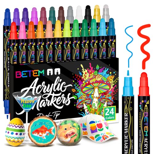 Betem 24 Colors Dual Tip Acrylic Paint Markers, Fabric Decorating Kits