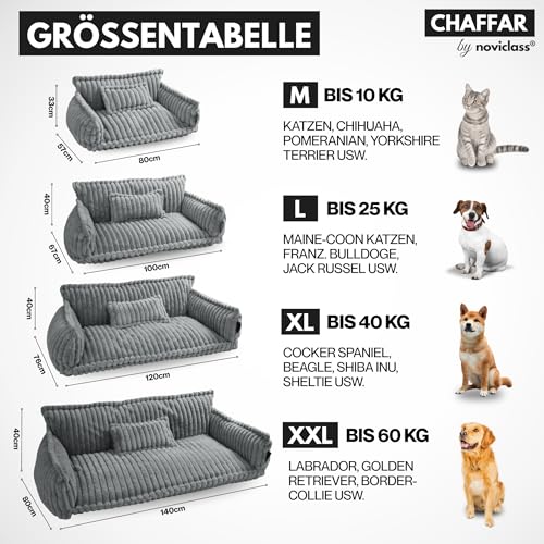noviclass® Hundesofa Chaffar Hundebett | Orthopädische Matratze | Moderner Stil | Cord-Design Größen (Creme, XL (120cm))