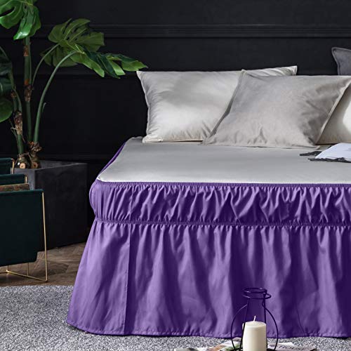 AYASW Bed Skirt Queen Size 14 inch Drop Premium Soft and Cozy 1800 Brushed Microfiber Dust Ruffle Three Fabric Sides Wrap Around with Elastic No Top Easy On Purple Holiday