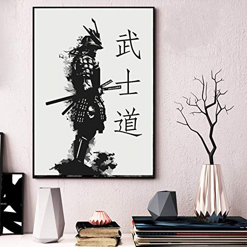 SJAKMA Cuadro En Lienzo,Japón Anime Samurai Bushido Non-Woven Carteles Ilustraciones Murales Impresión 3D Imagen Pintura Mural Vertical Dormitorio Home Office Decoraciones,70Cm X 100Cm.