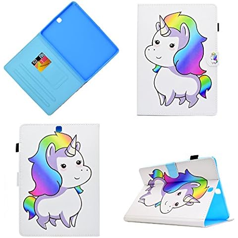Galaxy Tab S2 9.7 Case, Leather Case Stand Cover for Samsung Galaxy Tab S2 9.7" Tablet (SM-T810 / SM-T815) with Auto Wake/Sleep,Card Slots and Pen Loop, Rainbow Horse Cover