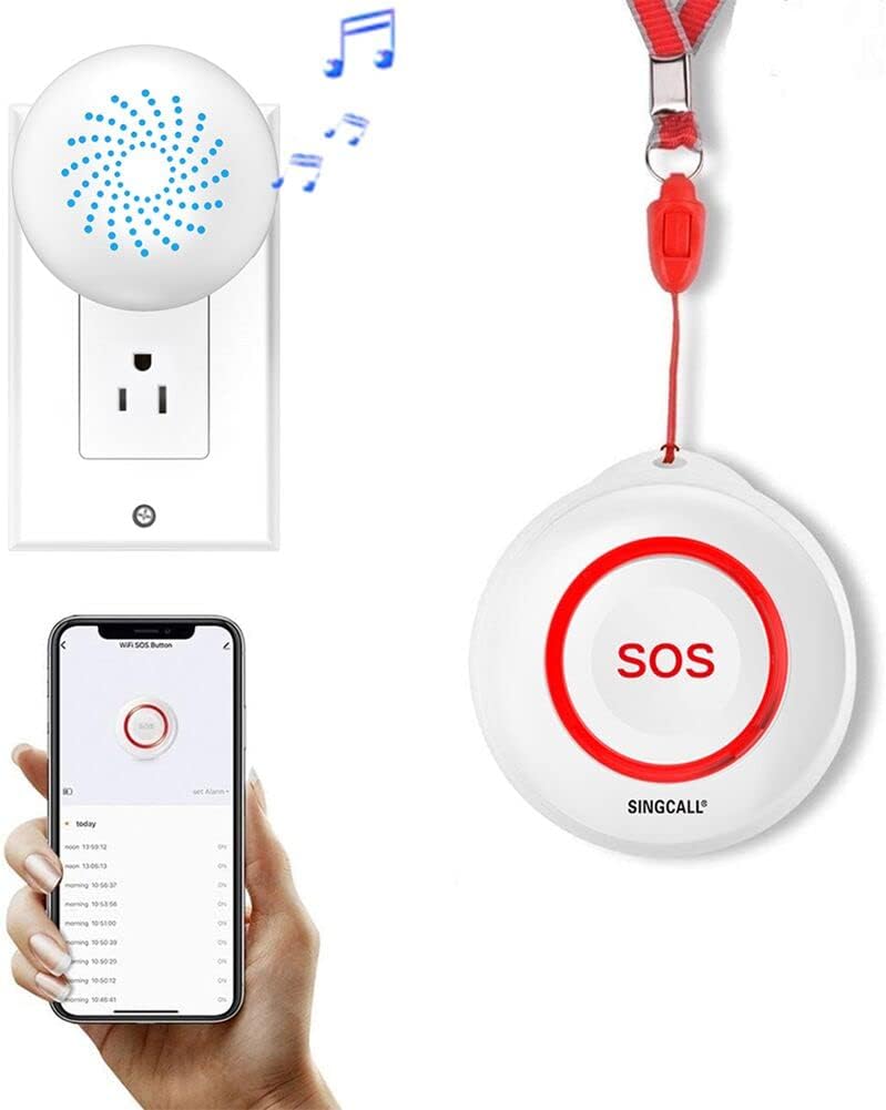 Personal Alarms for Elderly, Tuya Wifi Smart Wireless Alert Pager Calling System with Waterproof SOS Emergency Button and Plugin Receiver for Caregiver, Home, Patients and Seniors