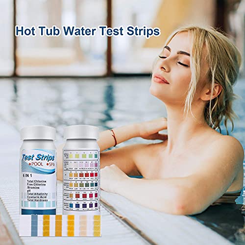 100 Pcs Hot Tub Testing Strips,6 in 1 Kit Pool Testing Strips and Spa Chemicals Swimming for Rapid Measurement of Residual Chlorine in Water PH Total Hardness Alkalinity for Tubs Free Bromine Ttorage