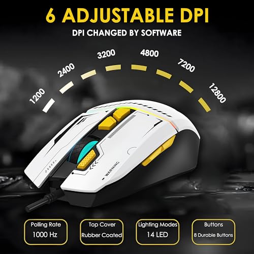 Image of Ant Ghost 50 RGB Gaming Mouse with12800 DPI Wired Optical Gamer Mouse with 8 Programmable Buttons & Software Support DIY Key Binding Fast Fire Button 1KHz Polling Rate - White