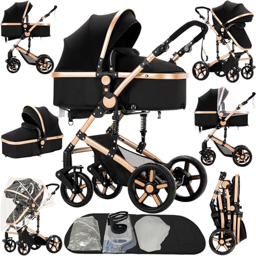 2 in 1 Baby Stroller, Convertible Pram, Reversible Standard Baby Stroller, Portable Baby Buggy, Infant Carriage, Foldable High Landscape Pushchair for...