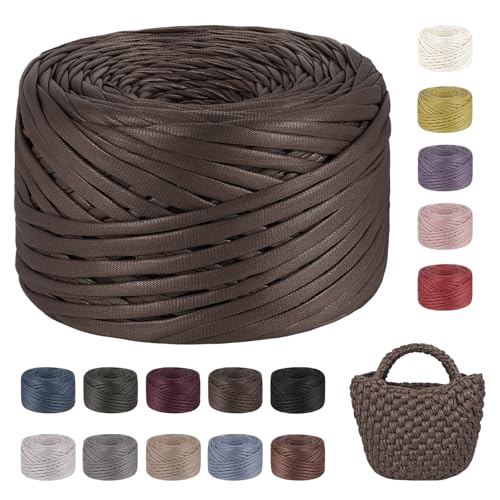 LEREATI Trapillo para Crochet 200g/90m Cuero Sintético Trapillo para Tejer Bolsos, Polyester Hilo para Tejer a Crochet, Cestas de Ganchillo, Colgante de Pared, Mantas (Chocolate)