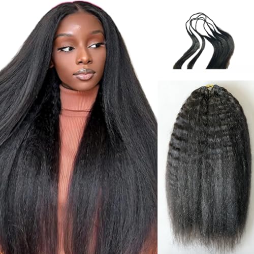 Knotless Pre-Separated Crochet Hair extensions Afro Kinky Straight hair feather crochet 100% human hair extensions for Women Natural Color 18 Inch 120g