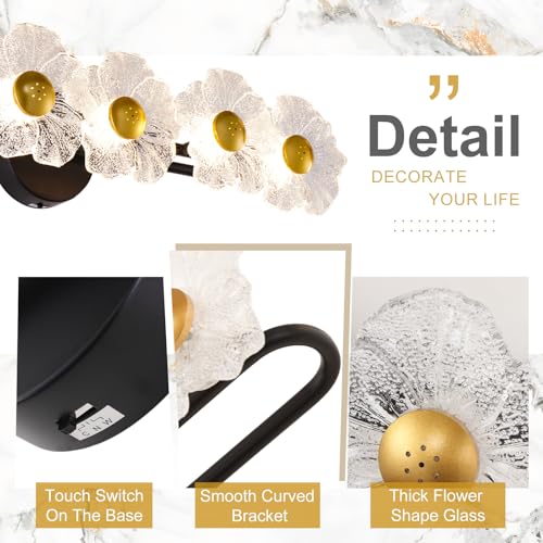 TYhogar 26.7" Black Bathroom Light Fixtures 5 Light Floral Bathroom Vanity Light, 3-Color Temperature Vanity Light Elegant Led Wall Lights Cordless Wall Sconces for Decor,Restroom,Livingroom,Bedroom — view 5