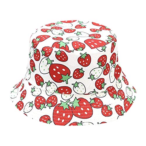 Multifit Strawberry Print Bucket Hat Reversible Fishing Cap Packable Beach Sun Hat for Women Girls