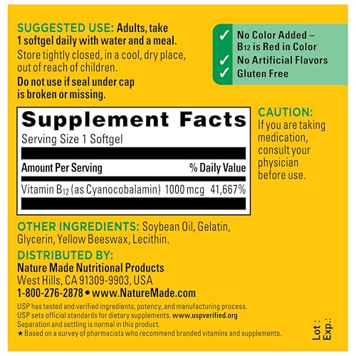Nature Made Vitamin B12 1000 mcg, Dietary Supplement for Energy Metabolism Support, B12 Vitamins 1000 mcg, 150 Softgels, 150 Day Supply - image 8