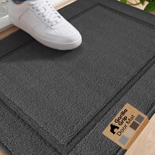 Image of GORILLA GRIP Indoor Door Mat, Rubber Backing Entry Rug 29x17, Dark Gray