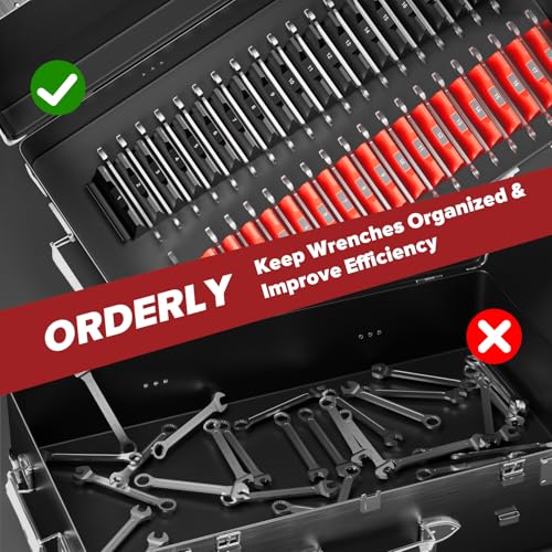 40pcs modular wrench organizer - wrench tool organizers for tool drawer storage wrench storage set with metric amp sae label wrenches rack tool gift for professional mechanics men black amp red