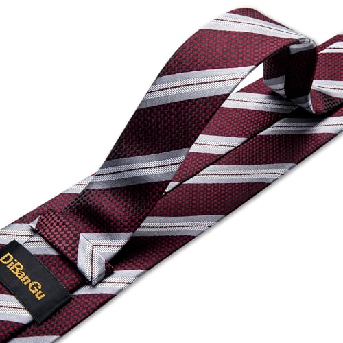 Image of DiBanGu Striped Tie Set for Men Silk Woven Plaid Necktie and Pocket Square Cufflinks Business Wedding