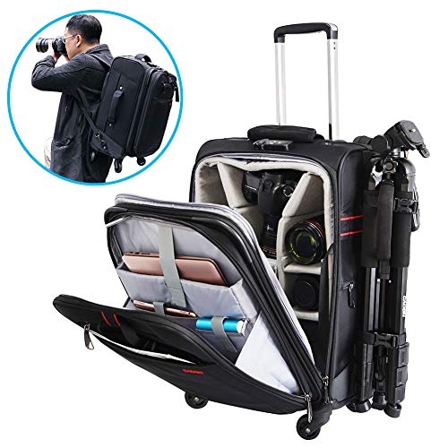 CADeN Camera Backpack Trolley Case with Mute Alloy Axis Spinner Wheel, Waterproof Large