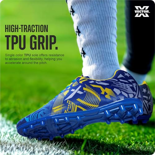 Image of Vector X Fire Soccer Football Shoes Studs with Synthetic Leather Fully Embossed Upper Sports Footwear|Comfortable Lightweight|TPU Sole Double Colour Premoulded Heel Shoe for Adult, Men & Boys
