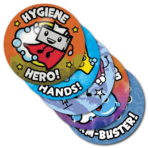 Hand Hygiene Stickers, 150pcs on 5 A4 sheets, 32mm size. Teacher Stickers