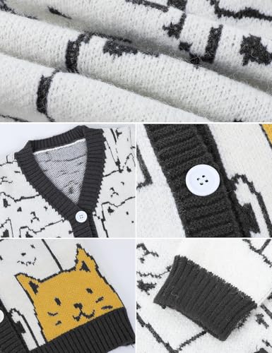 Image of Gihuo Women Cat Sweater Oversized Cute Kawaii Cardigan Knit Graphic V Neck Loose Fit Long Sleeve Cardigan Coat
